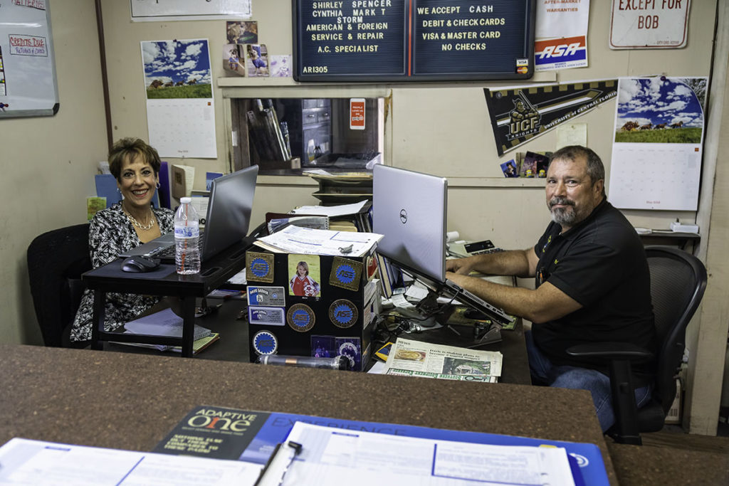 Cynthia and Robert at the front desk at the Davie Garage in Broward County, Florida